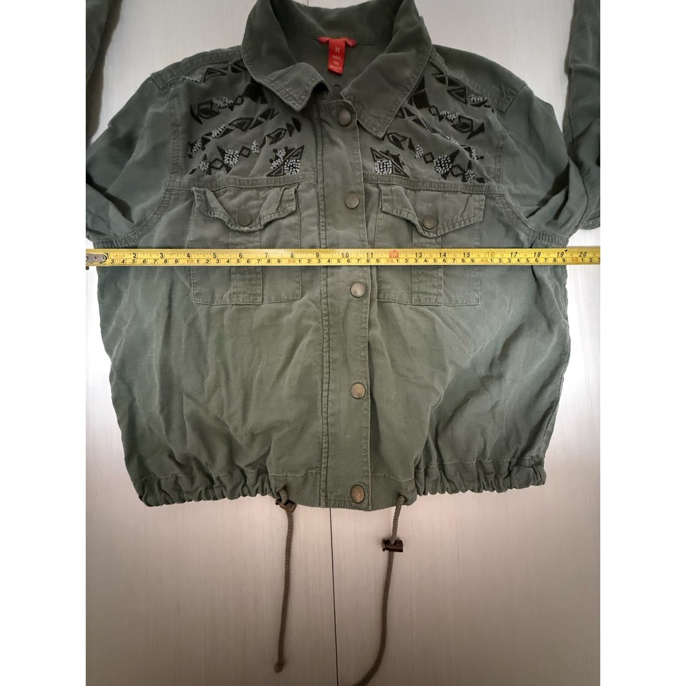 Chelsea & Violet Olive Green Embroidered Linen Blend Utility Jacket - Picture 8 of 10